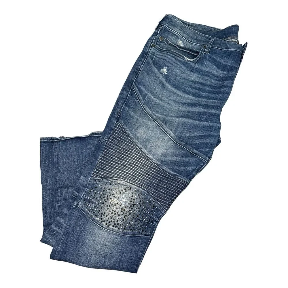 True Religion Jeans Rocco Relaxed Skinny Men’s Size 42 Medium Wash Stud Stretch
